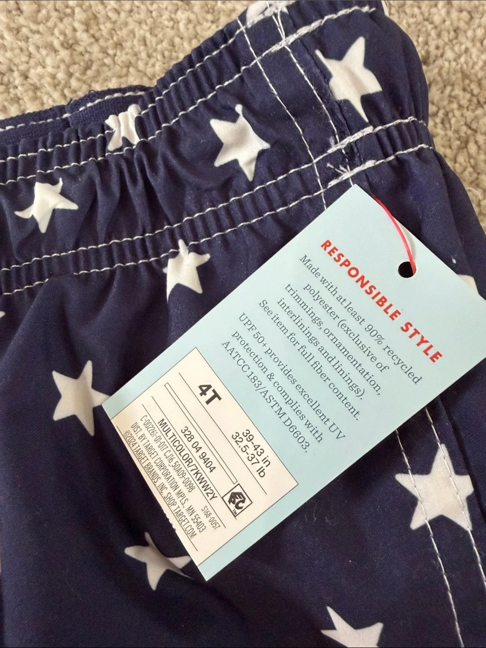 NWT Boys Patriotic Stars & Stripes Swim Shorts with lining size 4T